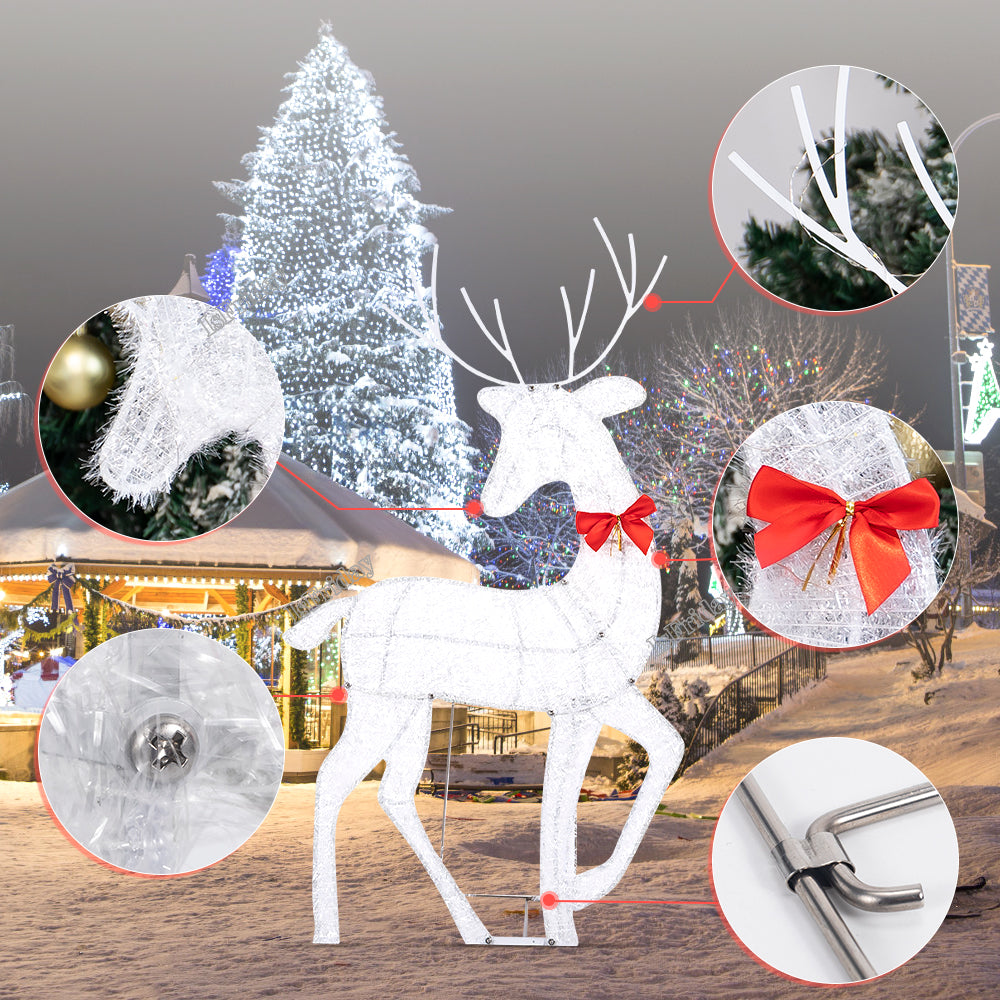 Lighted Deer Christmas Outdoor Decoration Reindeer Family Moose Lighted Holiday Display with Bell Bow Deer Lawn Garden Decor