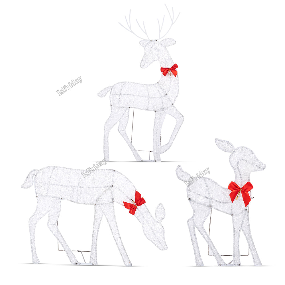 Lighted Deer Christmas Outdoor Decoration Reindeer Family Moose Lighted Holiday Display with Bell Bow Deer Lawn Garden Decor