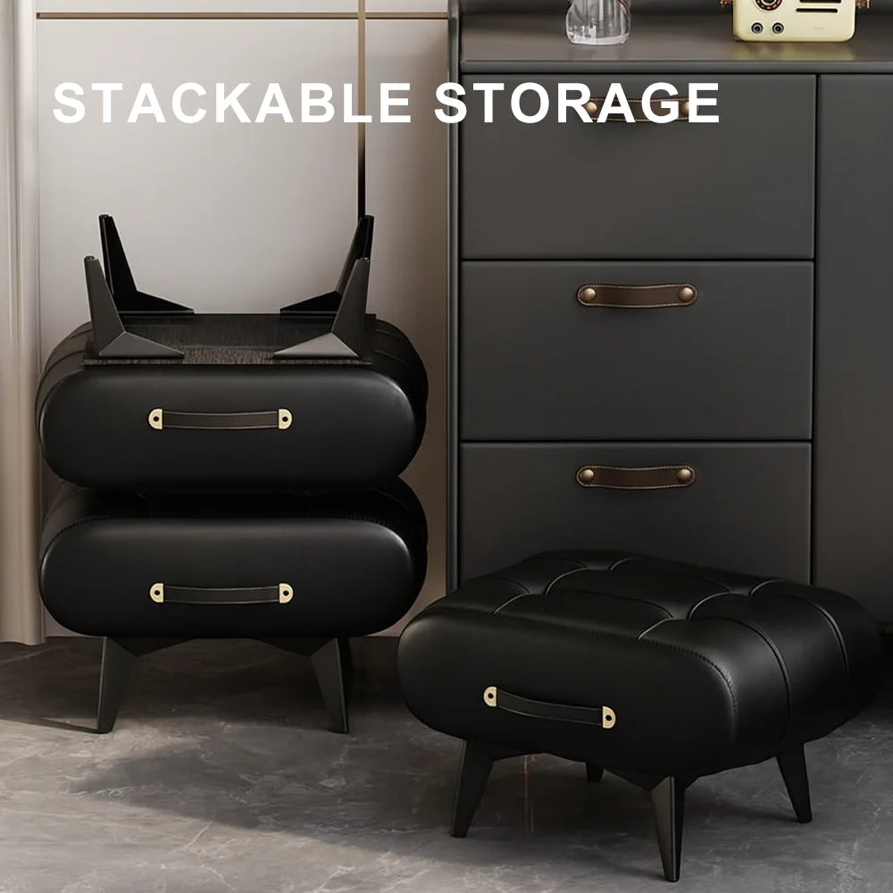 Chic Square Faux Leather Stool for Living Room - light luxury American Italian Perfect for Shoe Changing Home Decor