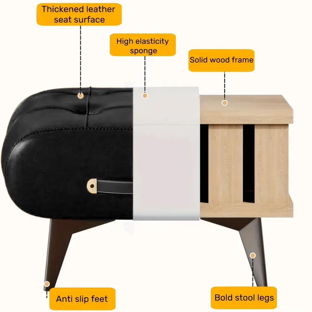 Chic Square Faux Leather Stool for Living Room - light luxury American Italian Perfect for Shoe Changing Home Decor