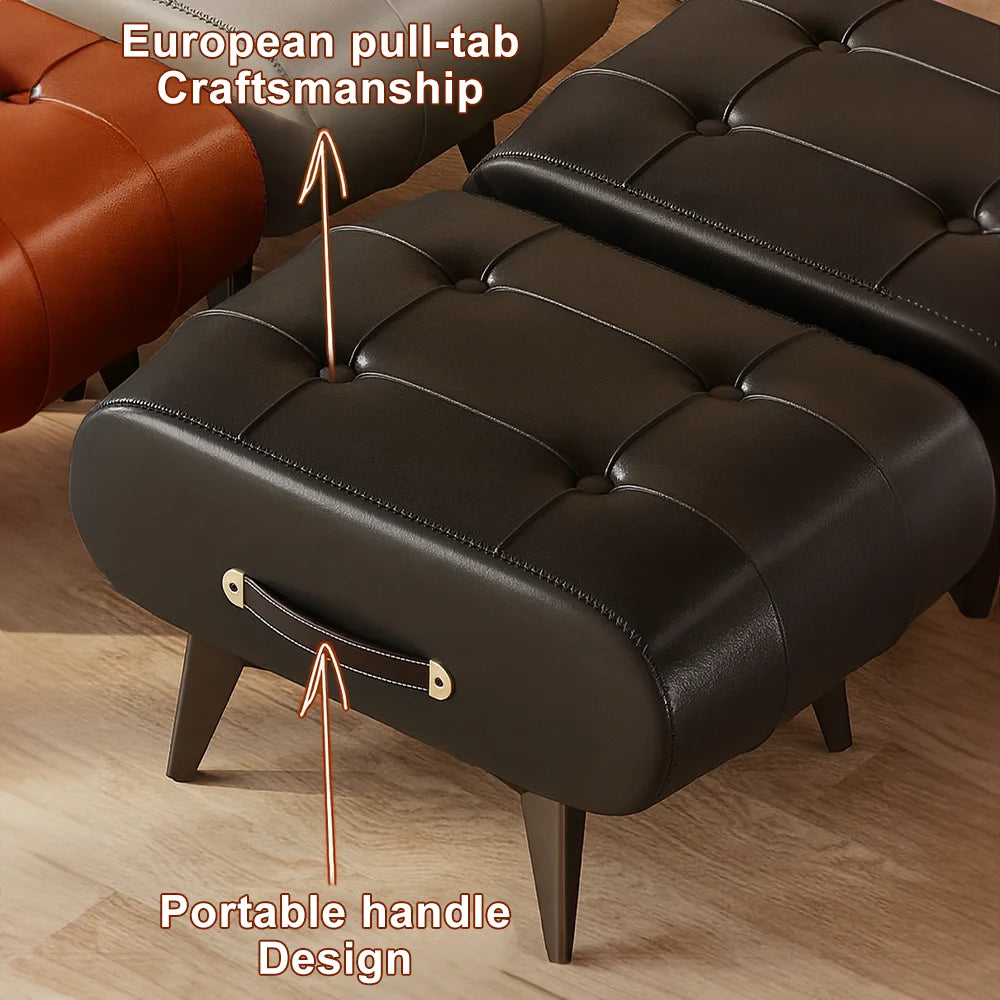 Chic Square Faux Leather Stool for Living Room - light luxury American Italian Perfect for Shoe Changing Home Decor