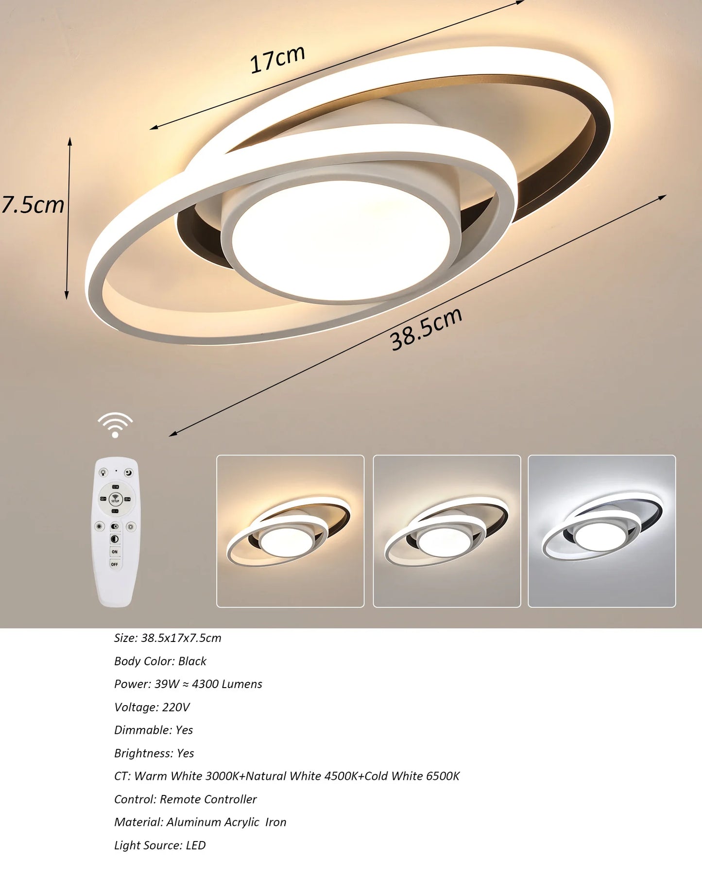 Dimmable LED Ceiling Light,64W Heart Ceiling Lamp 3000K/4500K/6500K,Chandelier White with Remote Control for Bedroom