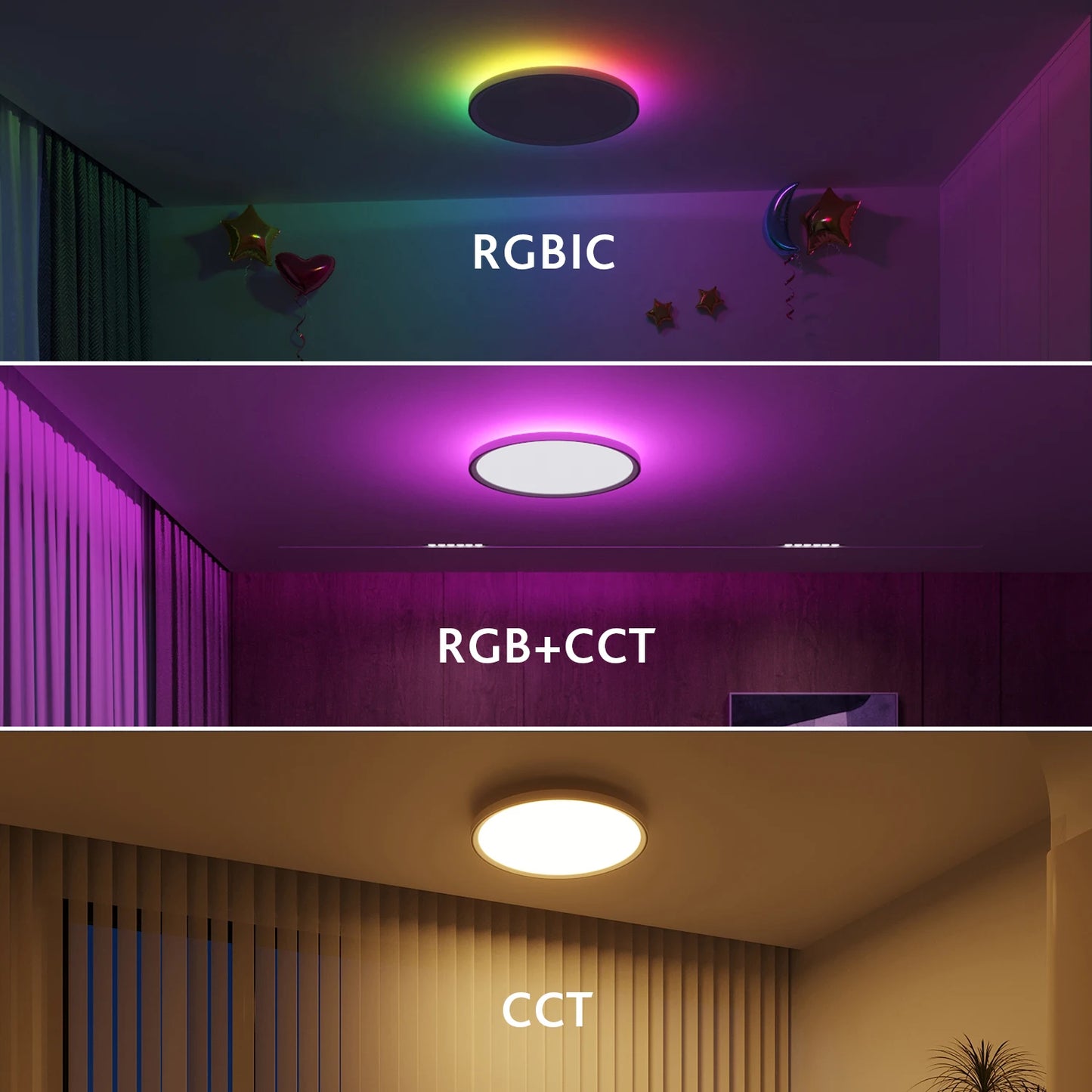 Smart Ceiling Light WiFi Bluetooth RGB Circular Ambient Lamp APP Control AI Lighting Waterproof for Bedroom & Living Room Home