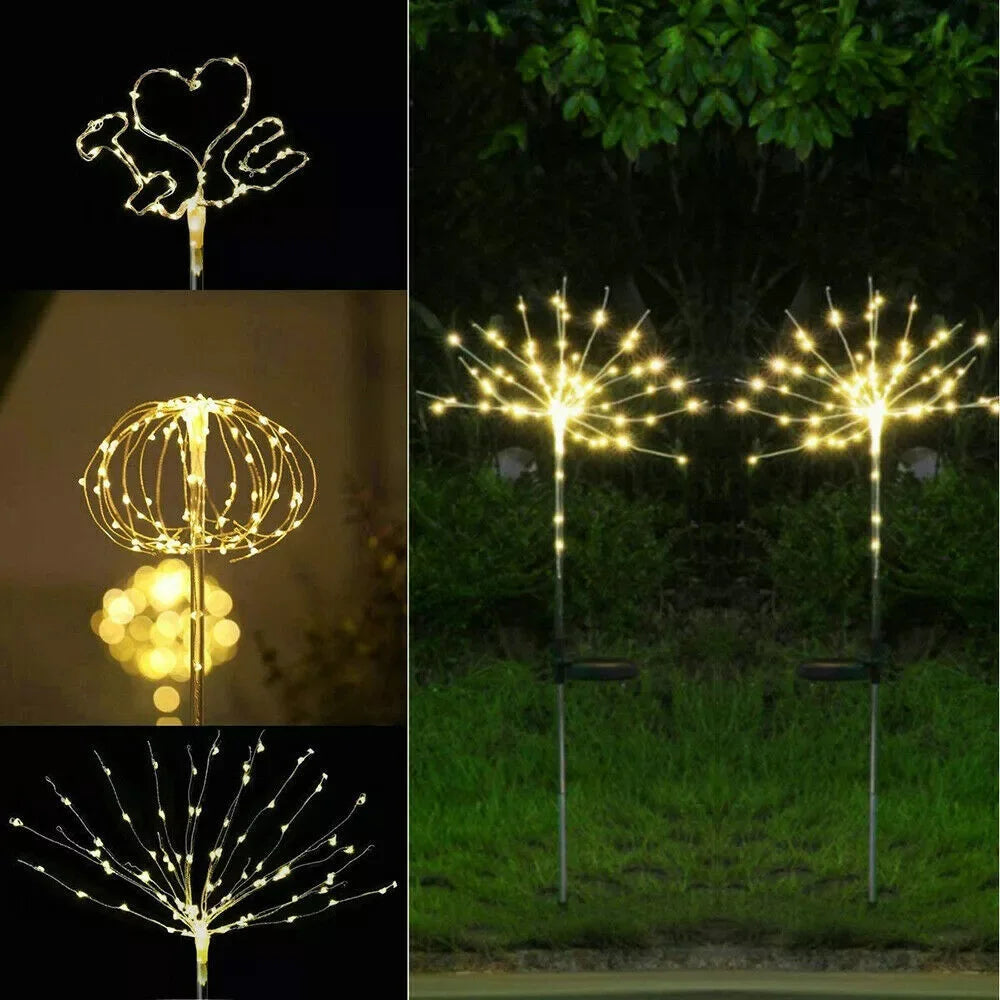 2PCS 120LED Solar Powered Firework Lamp Starburst Stake Garden Outdoor Lights