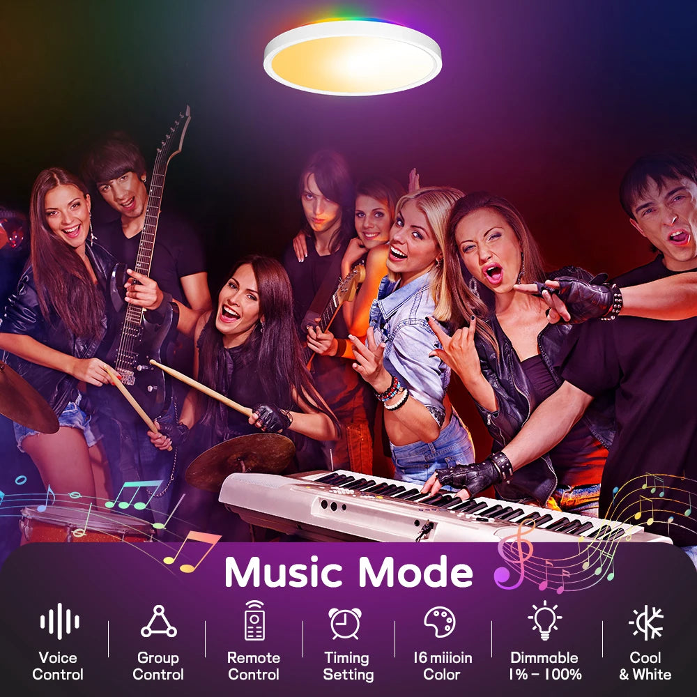 Smart Ceiling Light WiFi Bluetooth RGB Circular Ambient Lamp APP Control AI Lighting Waterproof for Bedroom & Living Room Home