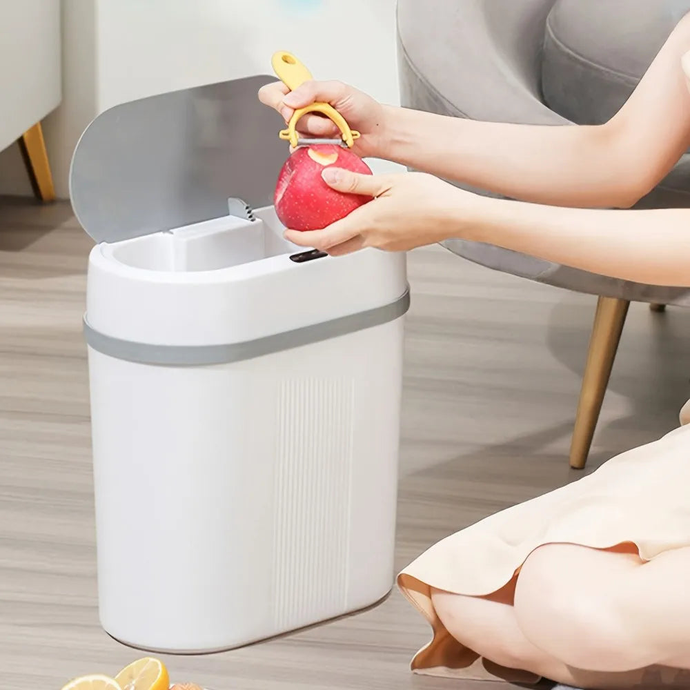 12L Smart Induction Trash Can Narrow Slit Trash Bin Automatic Intelligent Sensor Touch Dustbin for Kitchen Bathroom Bedroom