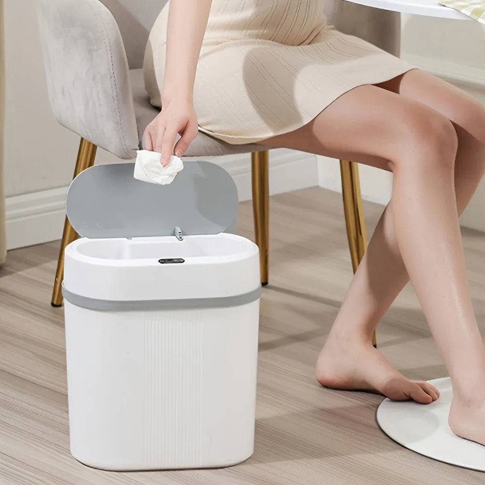 12L Smart Induction Trash Can Narrow Slit Trash Bin Automatic Intelligent Sensor Touch Dustbin for Kitchen Bathroom Bedroom