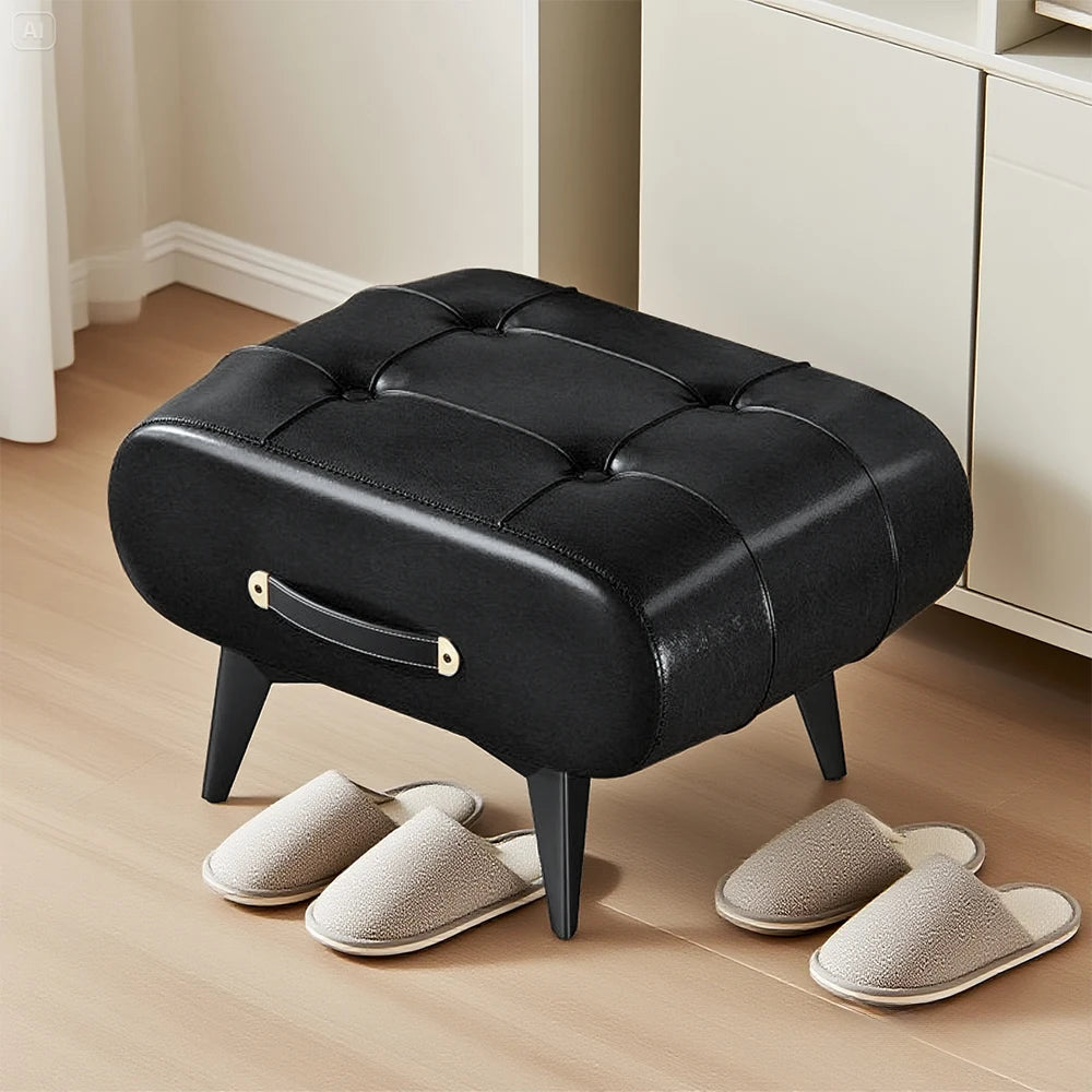 Chic Square Faux Leather Stool for Living Room - light luxury American Italian Perfect for Shoe Changing Home Decor