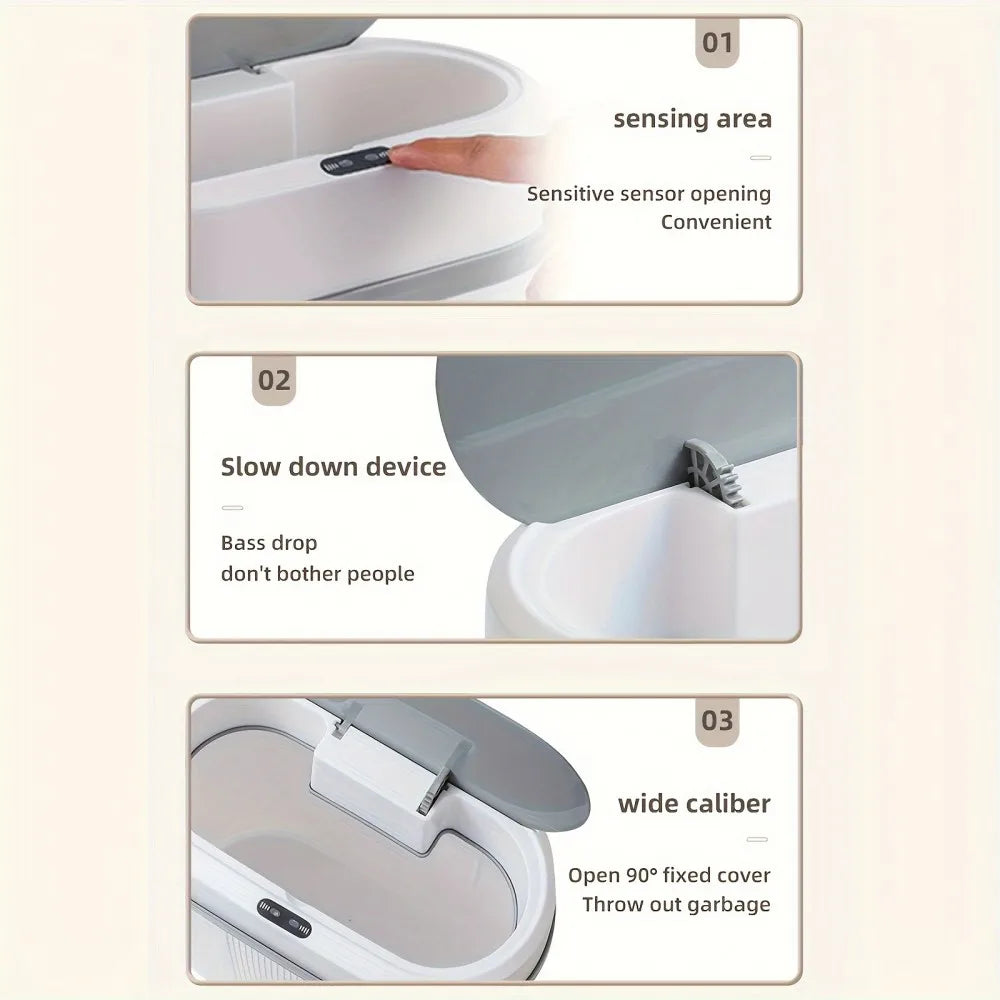 12L Smart Induction Trash Can Narrow Slit Trash Bin Automatic Intelligent Sensor Touch Dustbin for Kitchen Bathroom Bedroom