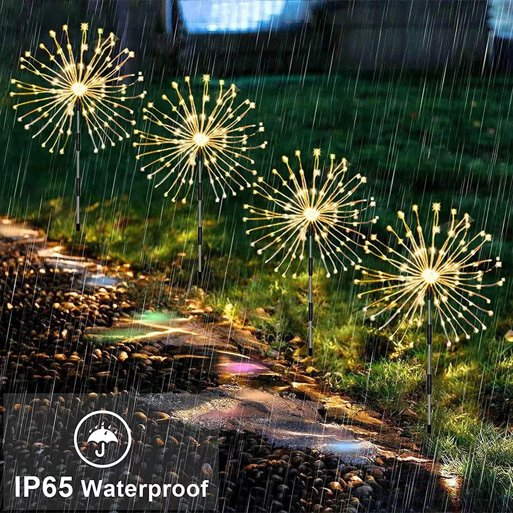 2PCS 120LED Solar Powered Firework Lamp Starburst Stake Garden Outdoor Lights