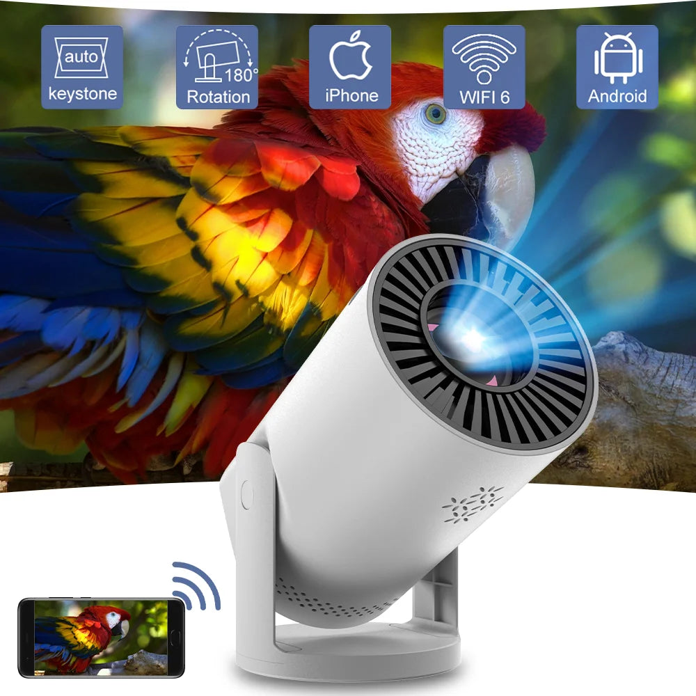 Smart WiFi6 Projector Wireless Sync to Smart Phone HD Home Theater Cinema Video Projector Support iOS Android for Camping Party