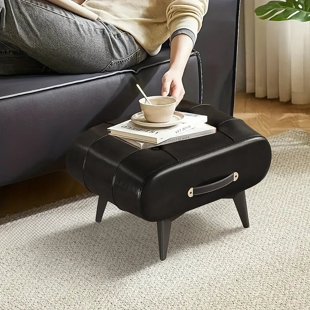 Chic Square Faux Leather Stool for Living Room - light luxury American Italian Perfect for Shoe Changing Home Decor