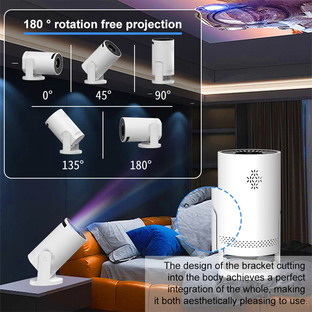 Smart WiFi6 Projector Wireless Sync to Smart Phone HD Home Theater Cinema Video Projector Support iOS Android for Camping Party
