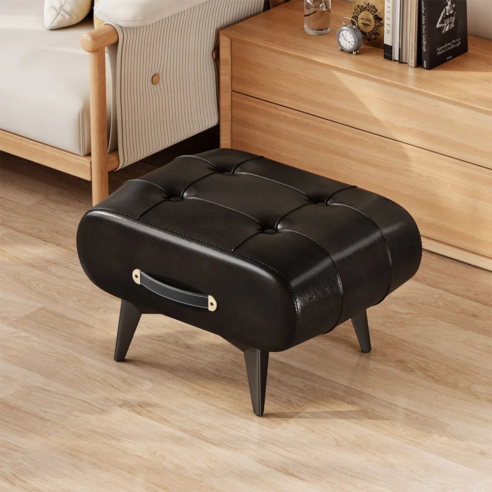 Chic Square Faux Leather Stool for Living Room - light luxury American Italian Perfect for Shoe Changing Home Decor