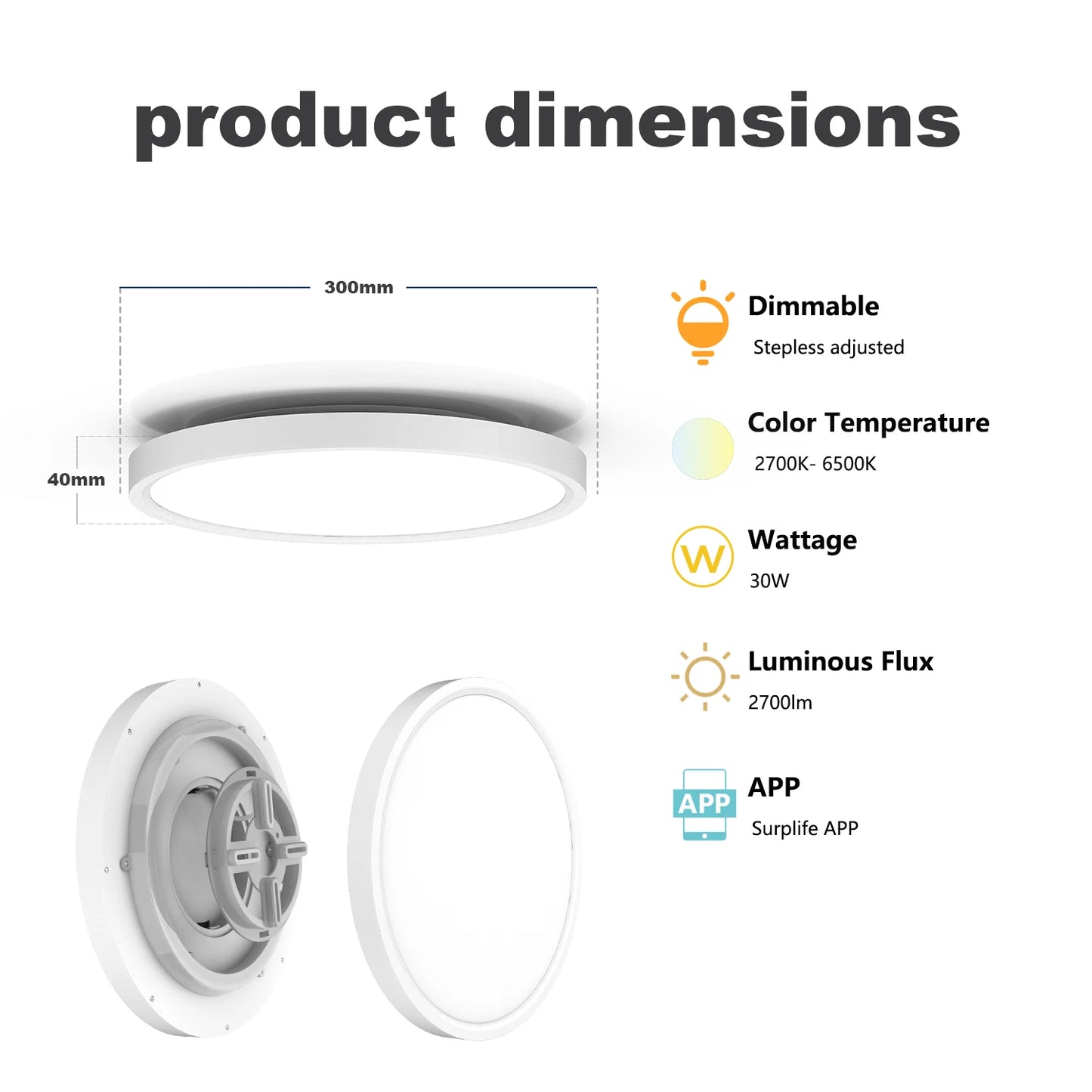 Smart Ceiling Light WiFi Bluetooth RGB Circular Ambient Lamp APP Control AI Lighting Waterproof for Bedroom & Living Room Home