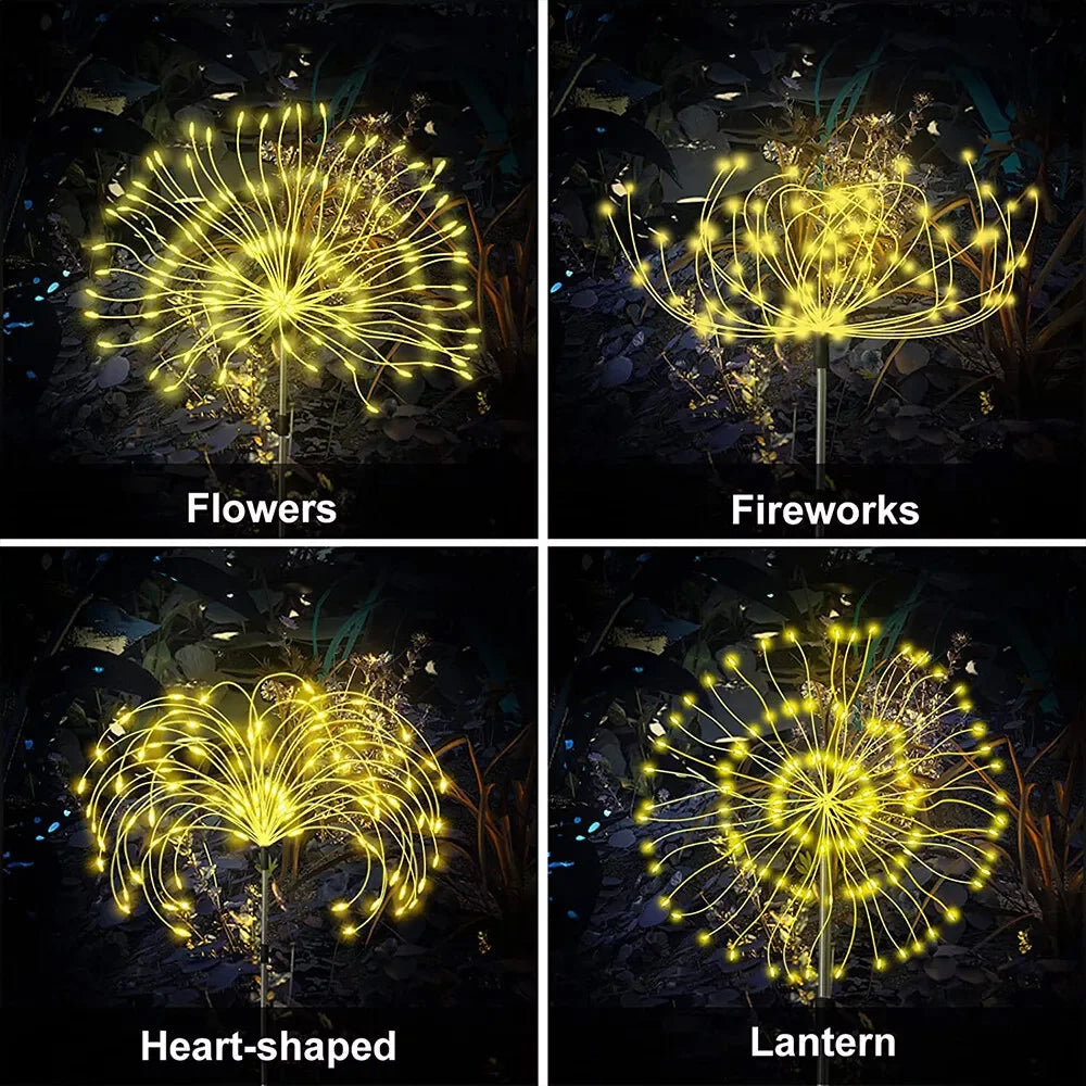 2PCS 120LED Solar Powered Firework Lamp Starburst Stake Garden Outdoor Lights