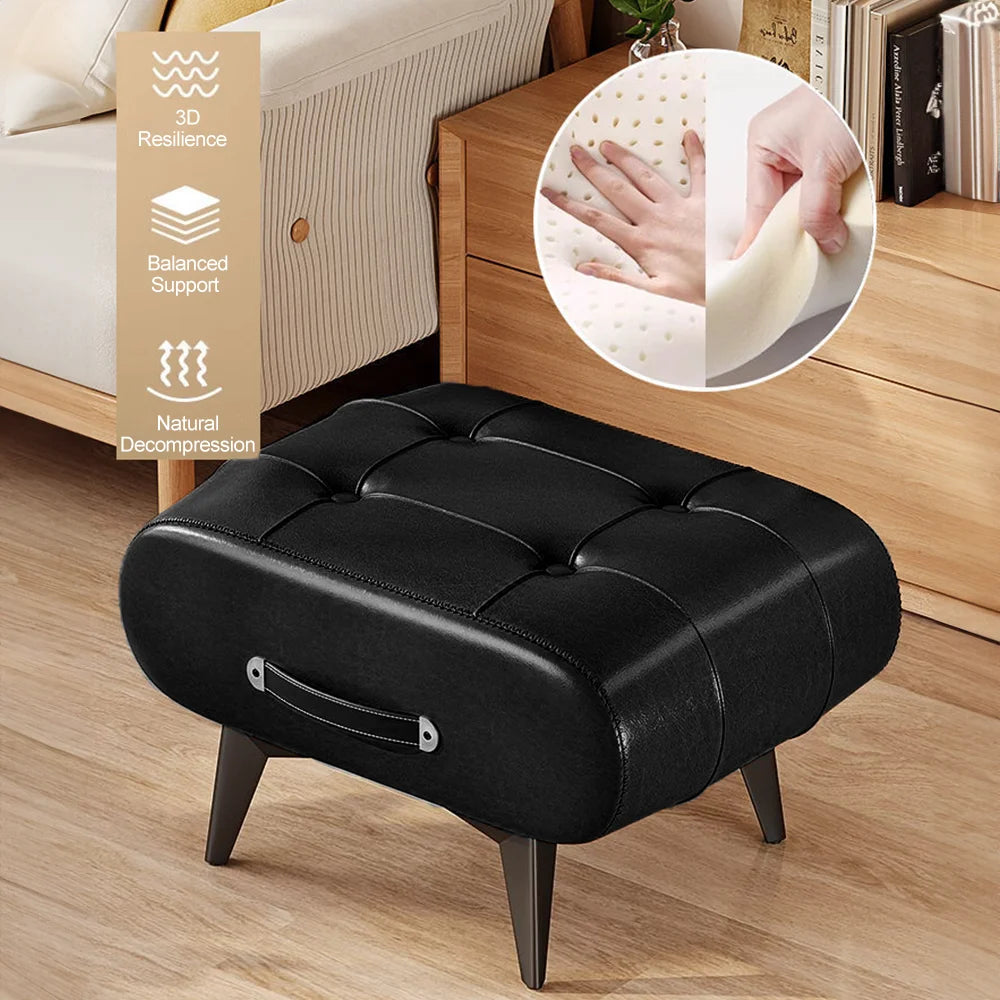 Chic Square Faux Leather Stool for Living Room - light luxury American Italian Perfect for Shoe Changing Home Decor