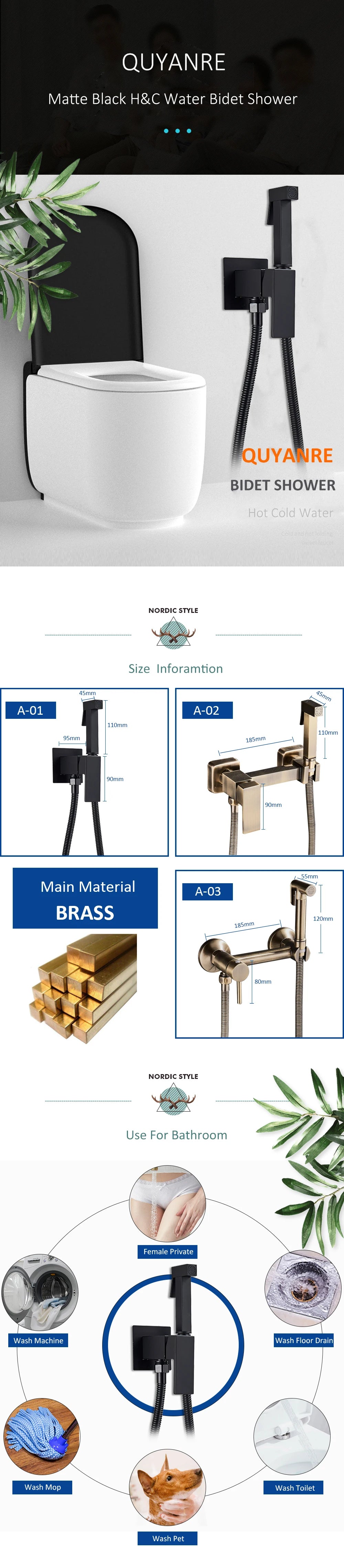 Matte Black Bidet Shower Faucet Solid Brass Bidet Faucet Muslim Ducha Higienica Hot Cold Water Mixer Tap Toilet Faucets