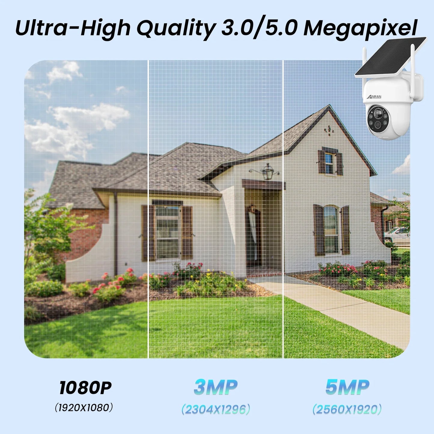 ANRAN Solar Camera 1/2pcs 3/5MP Outdoor 2.4G Wifi Security Camera Battery Cameras Home Surveillance Protection PIR Human Detect
