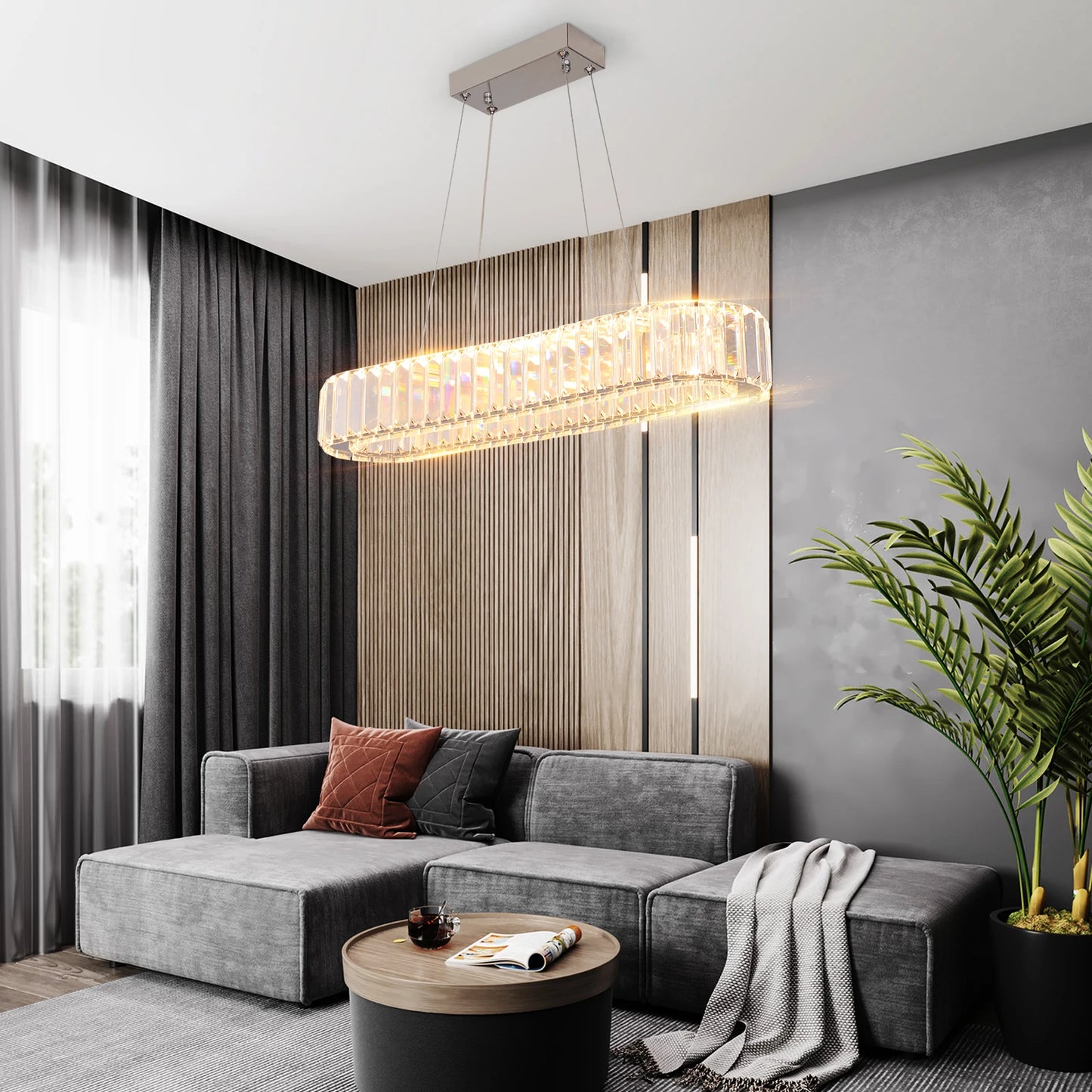 VETRULUS Modern Pendant Light Luxury Crystal Oval Design Led Chandelier Ceiling Lamp Hanging Fixture Living Bedroom Hotel Remote