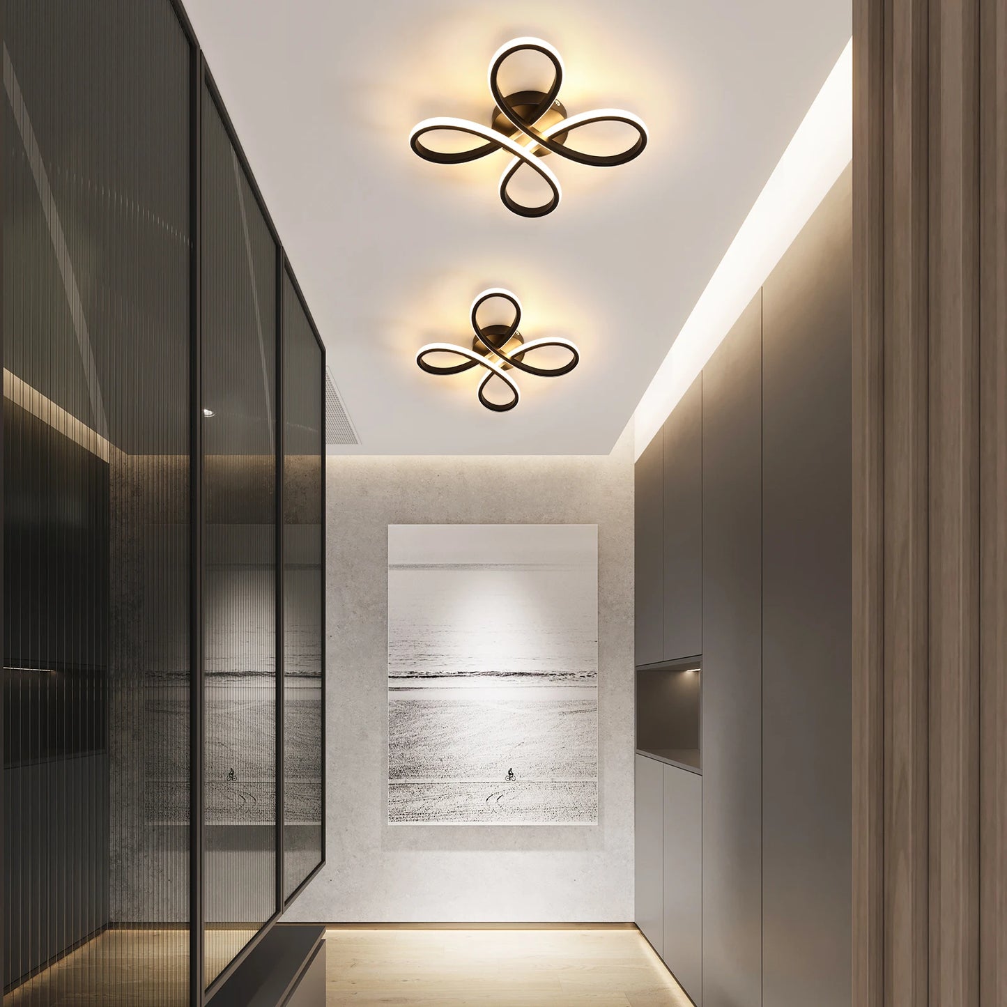 Modern LED Ceiling Light,28W 3200LM Black Modern LED Ceiling Lamp,Creative Flower Shape Design,3000K Ceiling Light for Bedroom