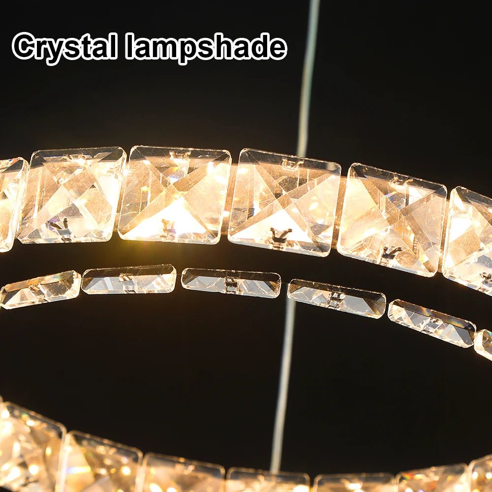 Luxury Rings Pendant Light LED Crystal Ceiling Lamp Modern Home Decor Lustre Living Dining Room Chandelier Indoor Lumin Fixture