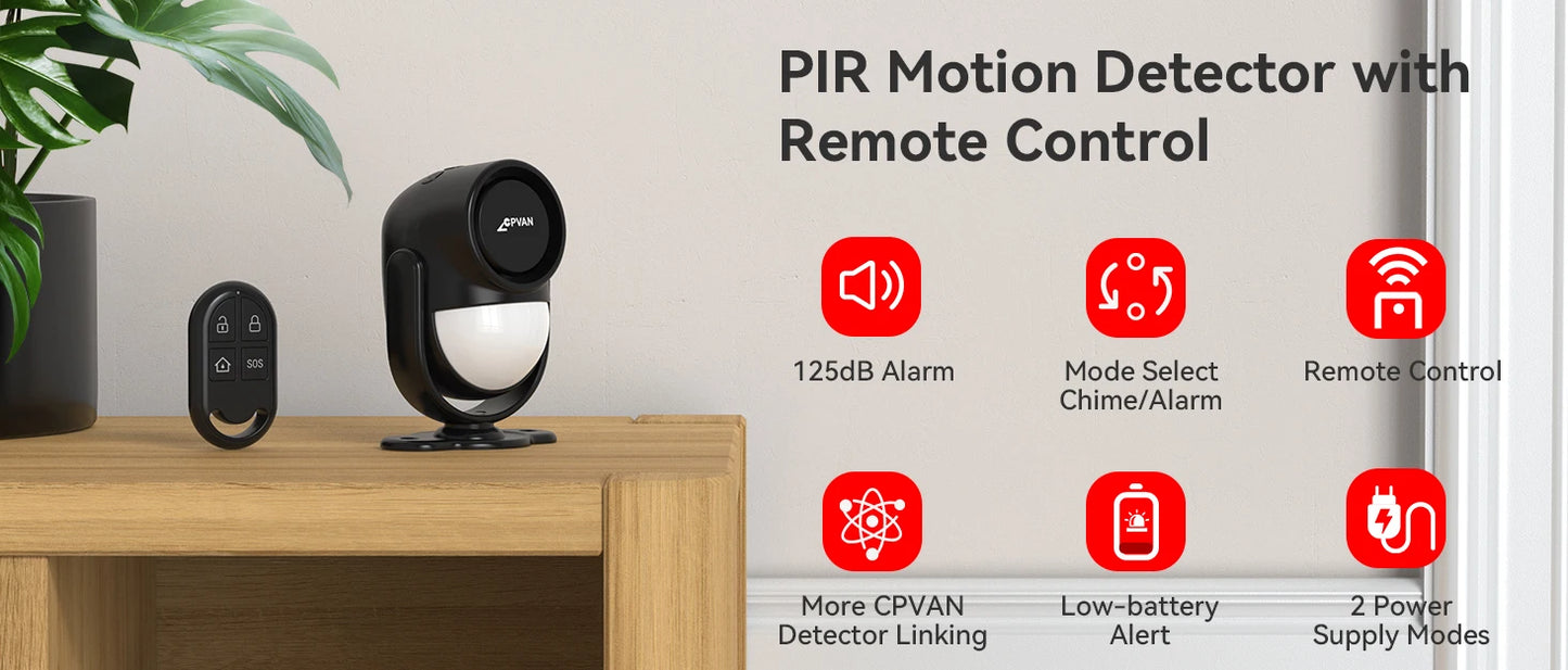 CPVAN Wireless 433Mhz Infrared detector Motion Sensor Alarm with Remote Control Home Security burglar Motion Detector 125dB