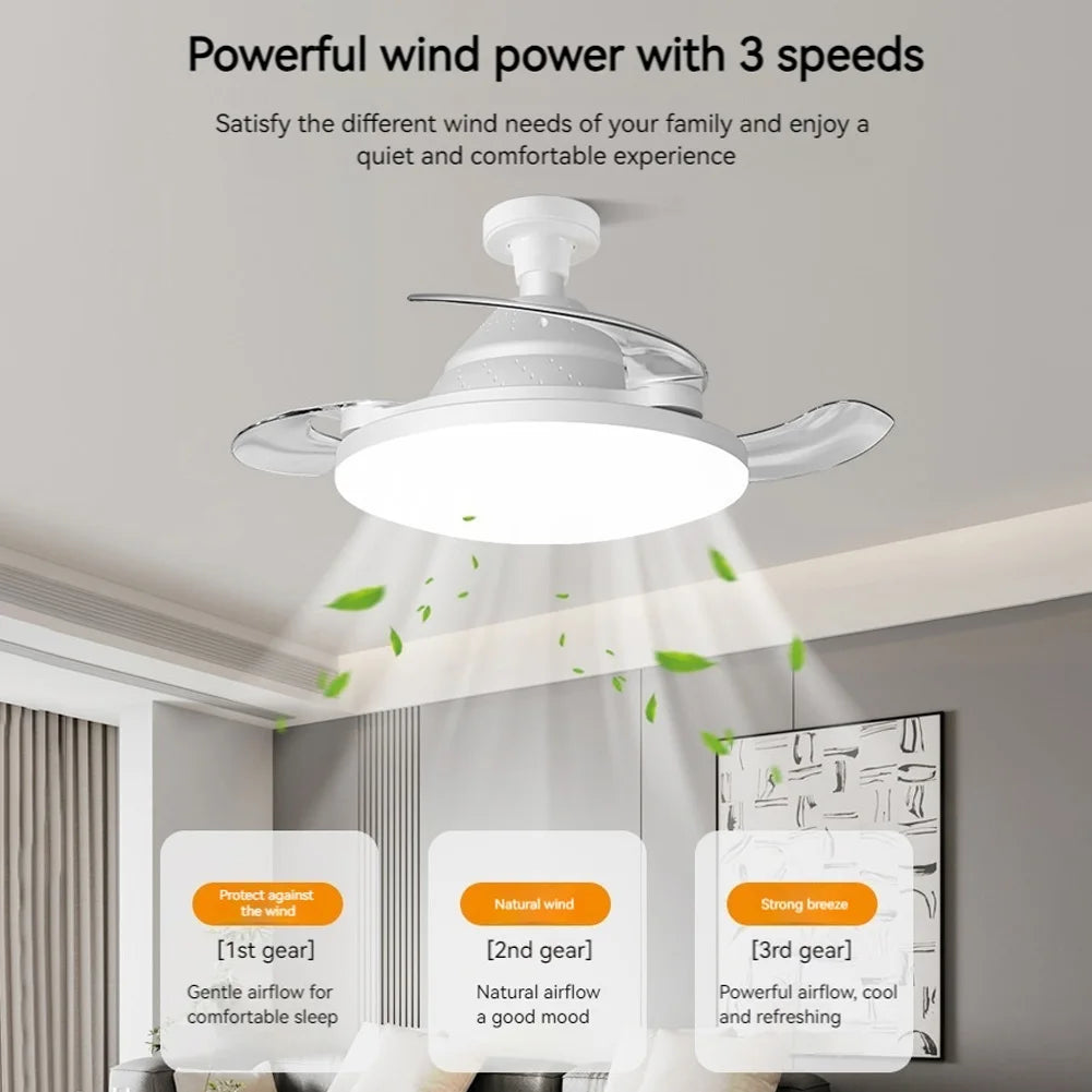 30/60W Lighted Ceiling Fan Ultra-quiet Invisible With Remote Control Retractable Blades Hall Screw Fan Light LED Chandelier Fan