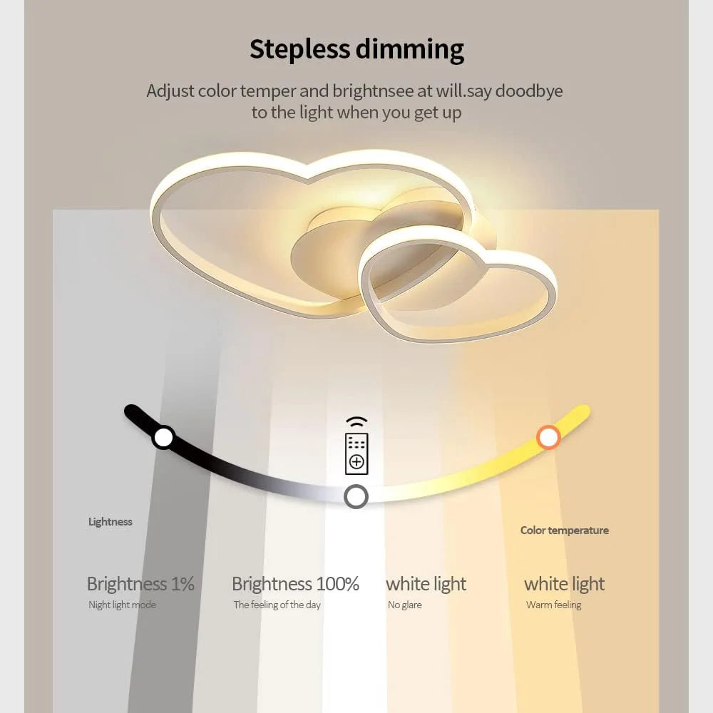 Dimmable LED Ceiling Light,64W Heart Ceiling Lamp 3000K/4500K/6500K,Chandelier White with Remote Control for Bedroom