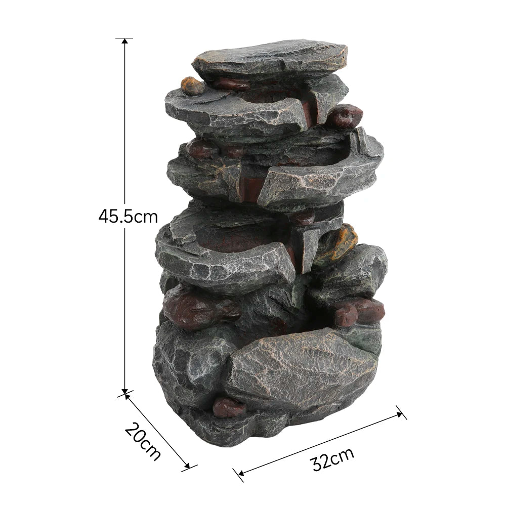 【Breeins】Rustic Outdoor Floor Water Fountain High with LED Light Cascading Bowls for Garden Patio Backyard