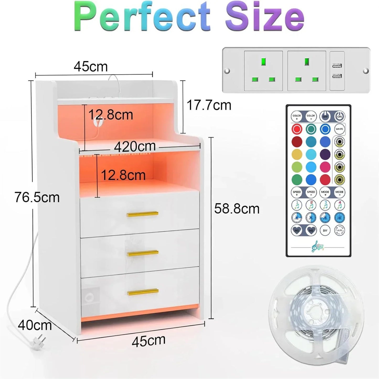 3 Drawers Smart Bedside Table