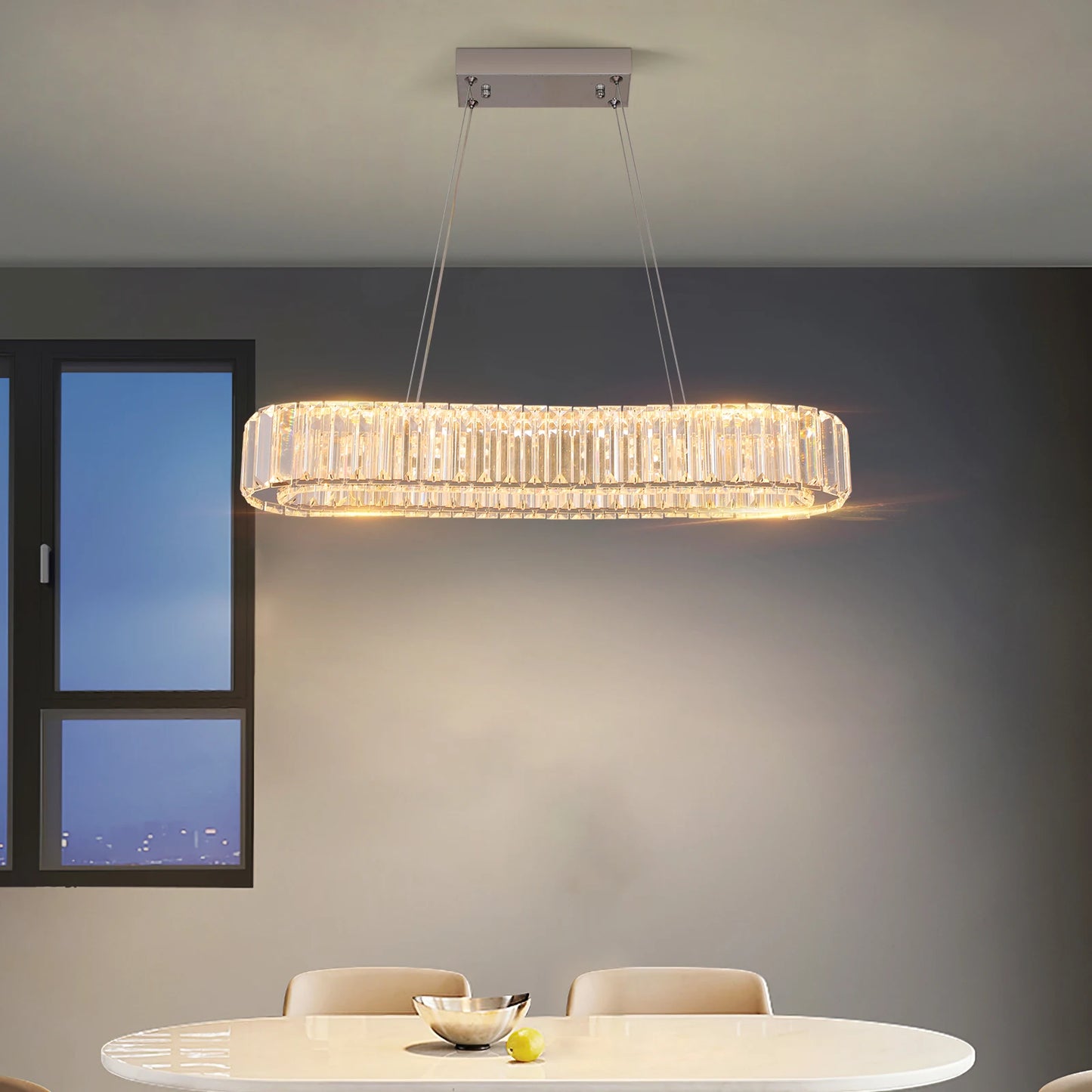 VETRULUS Modern Pendant Light Luxury Crystal Oval Design Led Chandelier Ceiling Lamp Hanging Fixture Living Bedroom Hotel Remote