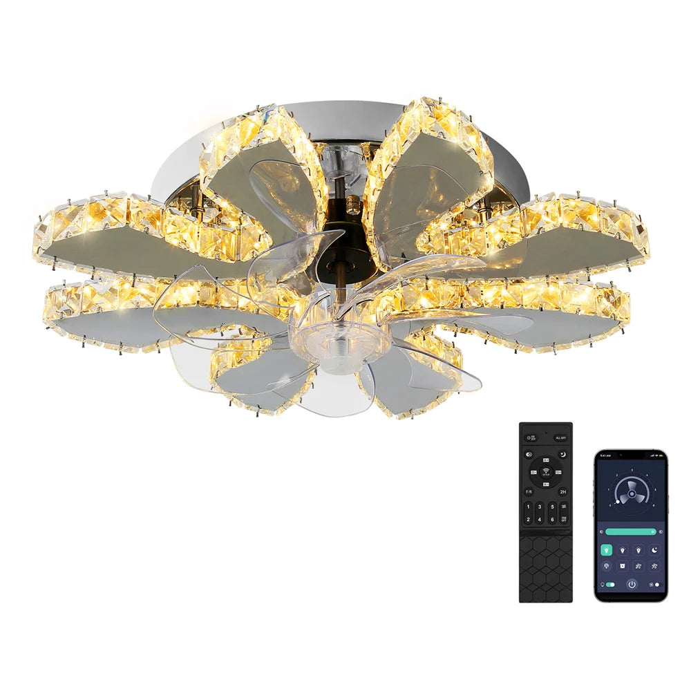 Modern Ceiling Fan Lamp APP Remote Control Crystal Led Chandelier Fan Light Bedroom Living Room Home Appliance Decor Fixture