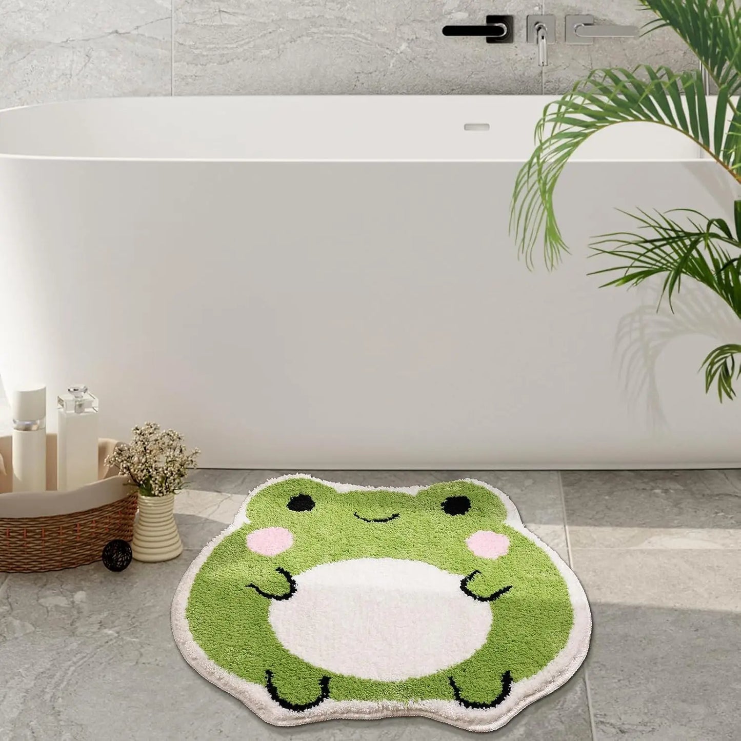 Cute Bath Mat Non Slip Frog Bath Rug for Bathroom,Luxury Absorbent Mats,Machine Washable Shaggy Soft Rugs Bathroom Decor