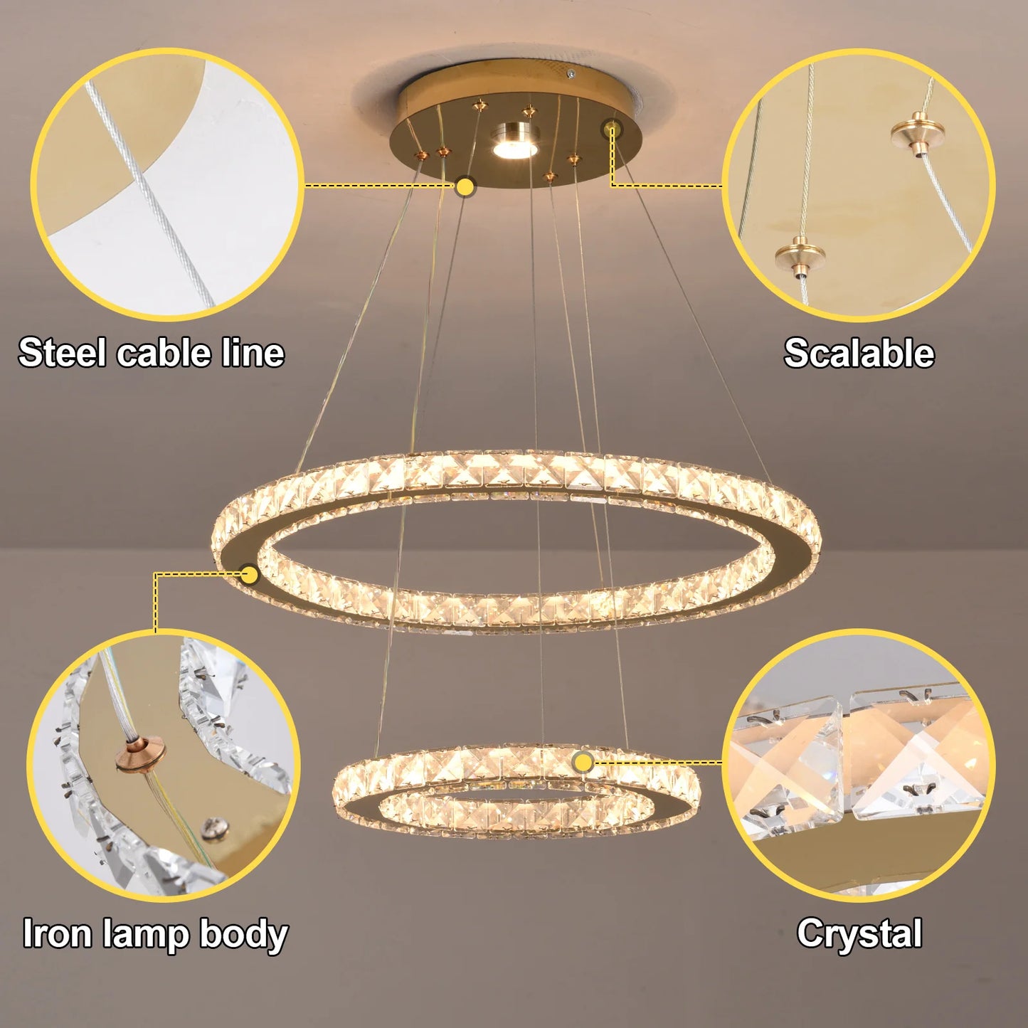 Luxury Rings Pendant Light LED Crystal Ceiling Lamp Modern Home Decor Lustre Living Dining Room Chandelier Indoor Lumin Fixture
