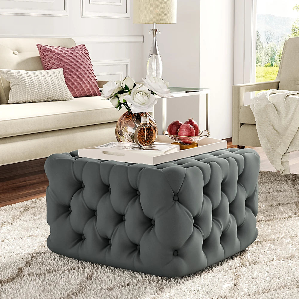 Quilted Diamond Velvet Footstool