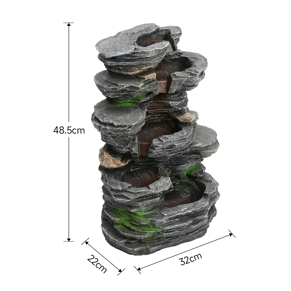 【Breeins】Rustic Outdoor Floor Water Fountain High with LED Light Cascading Bowls for Garden Patio Backyard