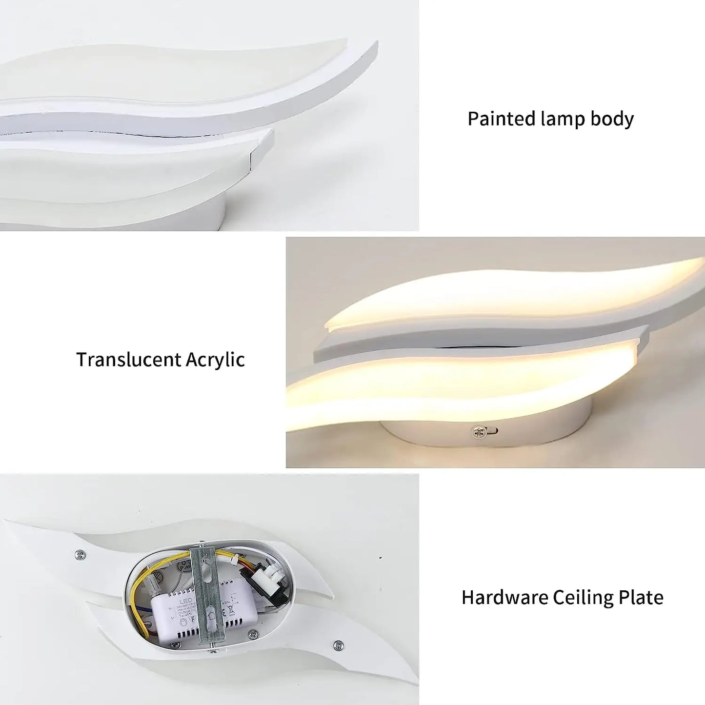 LED Interior Wall Light,Modern White Wall Lamp 20W,Warm Light 3000K Acrylic Aluminium Wall Lamp for Bedroom, Study in Hallway