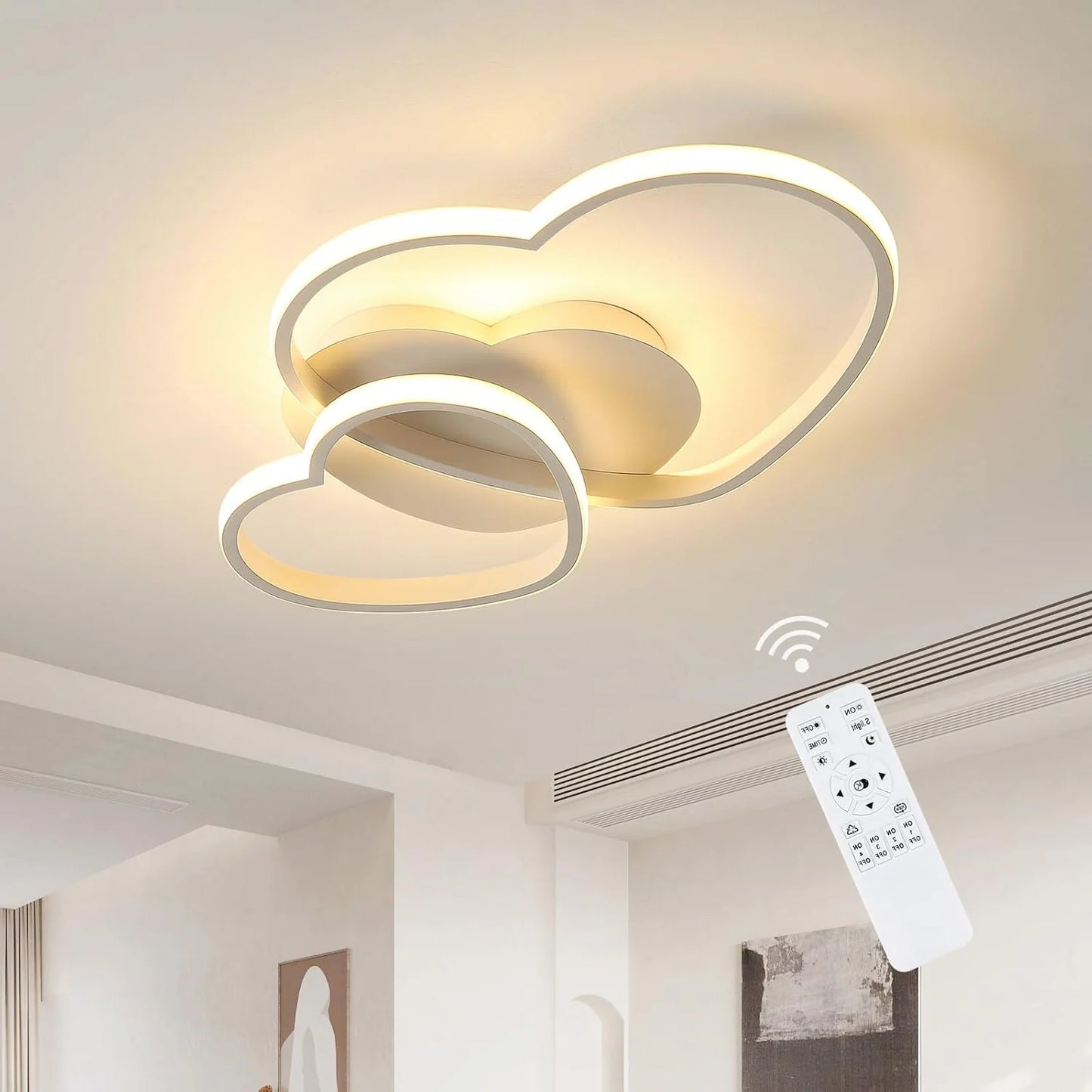 Dimmable LED Ceiling Light,64W Heart Ceiling Lamp 3000K/4500K/6500K,Chandelier White with Remote Control for Bedroom