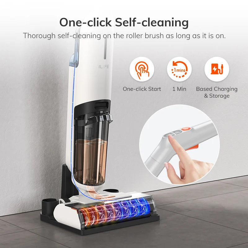 Ilife W90 Cordless Wireless Wet Dry Smart Mop Washing, 5500Pa Suction, 1 Min Self Cleaning, Large Dual Water Tank