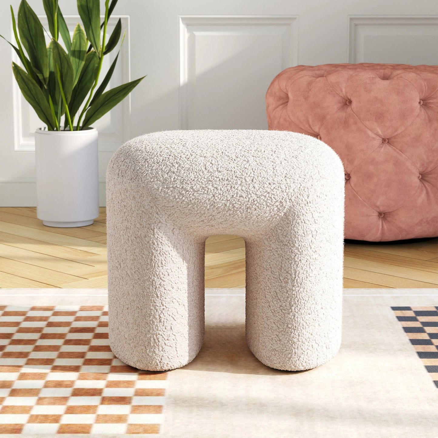 Modern Teddy Bear Fur Footstool