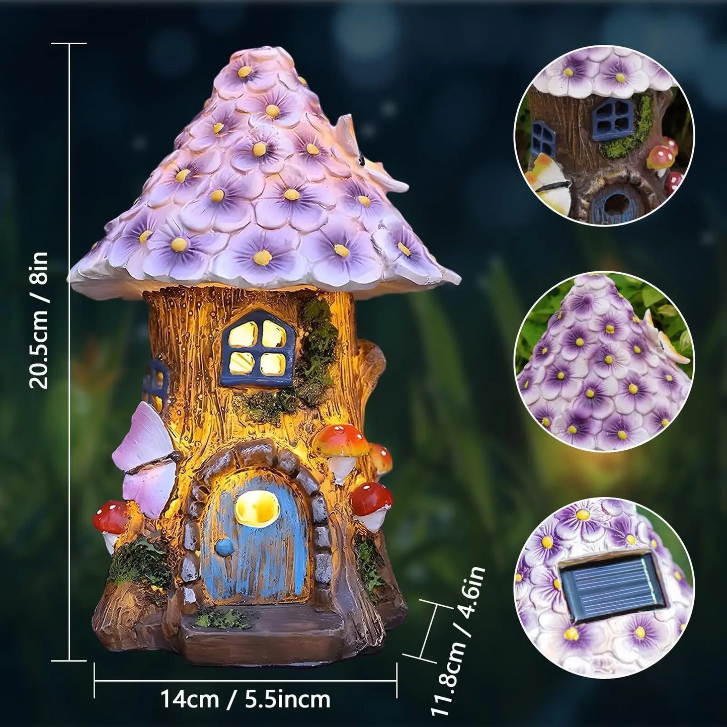 Fairy Garden House Solar Outdoor Statue, Light Up Mushroom Figurines Lawn Decorations for Yard, Fairies for Miniature House