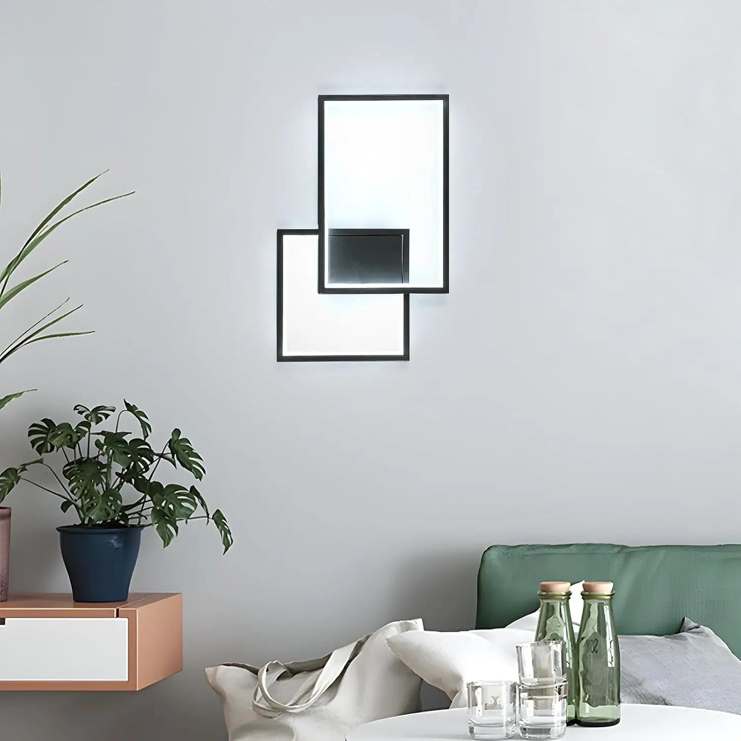 34W Square Aluminum Wall Lamp, 6500K White Light Wall Lamp, Black Minimalist Wall Lamp Suitable for Bedrooms and Living Rooms