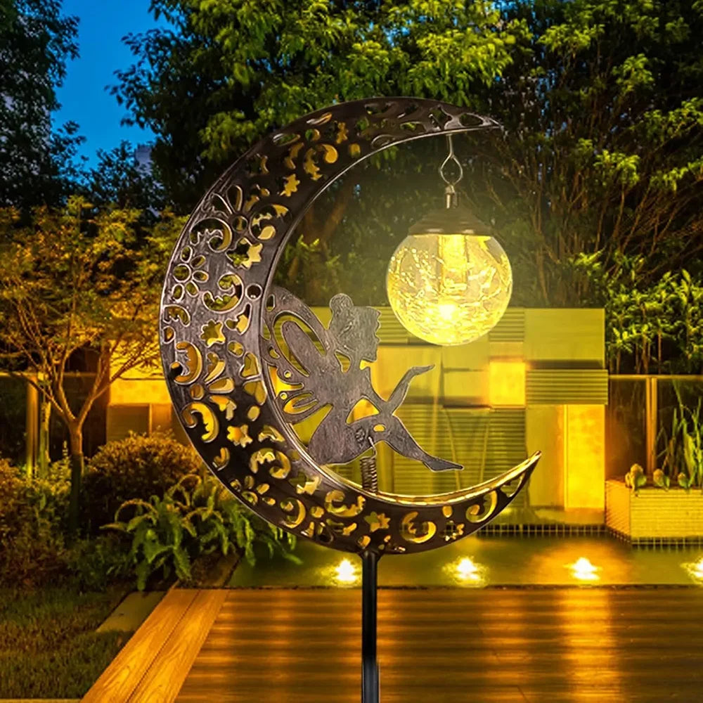 Solar Garden Lights Outdoor Decor Moon Fairy Crackle Glass Lights Waterproof UK