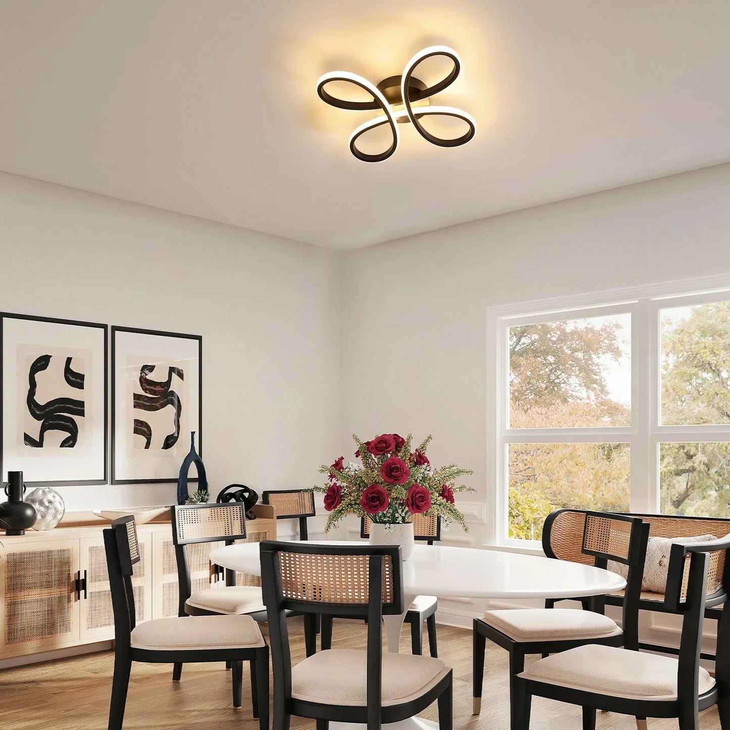 Modern LED Ceiling Light,28W 3200LM Black Modern LED Ceiling Lamp,Creative Flower Shape Design,3000K Ceiling Light for Bedroom
