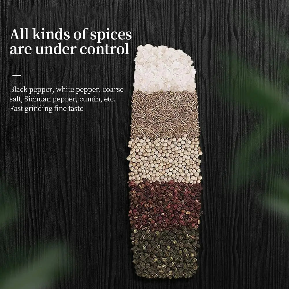 Gravity Electric Pepper and Salt Grinder Set Adjustable Coarseness Battery Powered with LED Light Stainless Steel Black 2 Pack