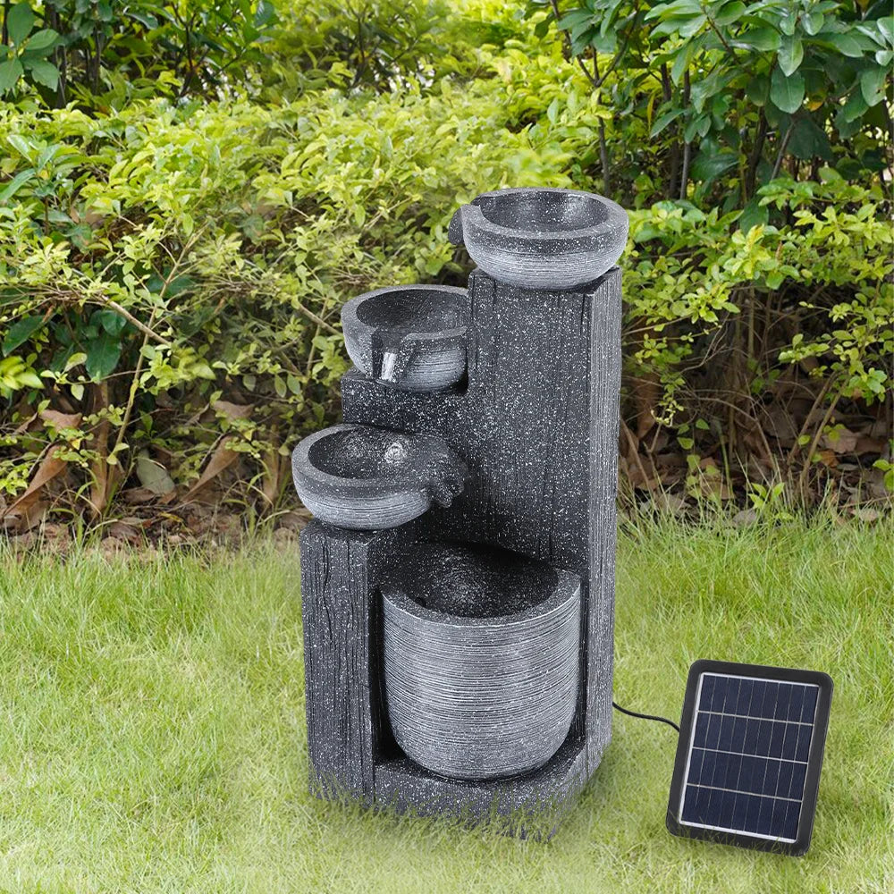 【Breeins】Rustic Outdoor Floor Water Fountain High with LED Light Cascading Bowls for Garden Patio Backyard