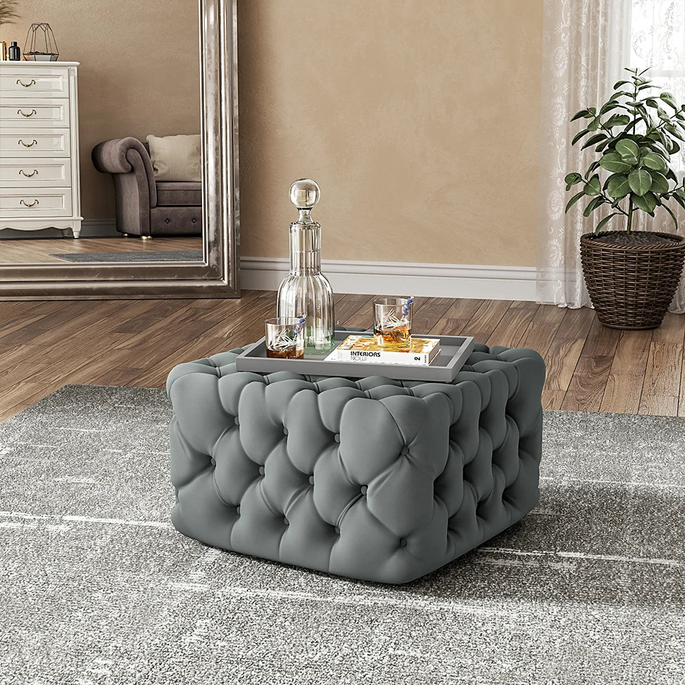 Quilted Diamond Velvet Footstool