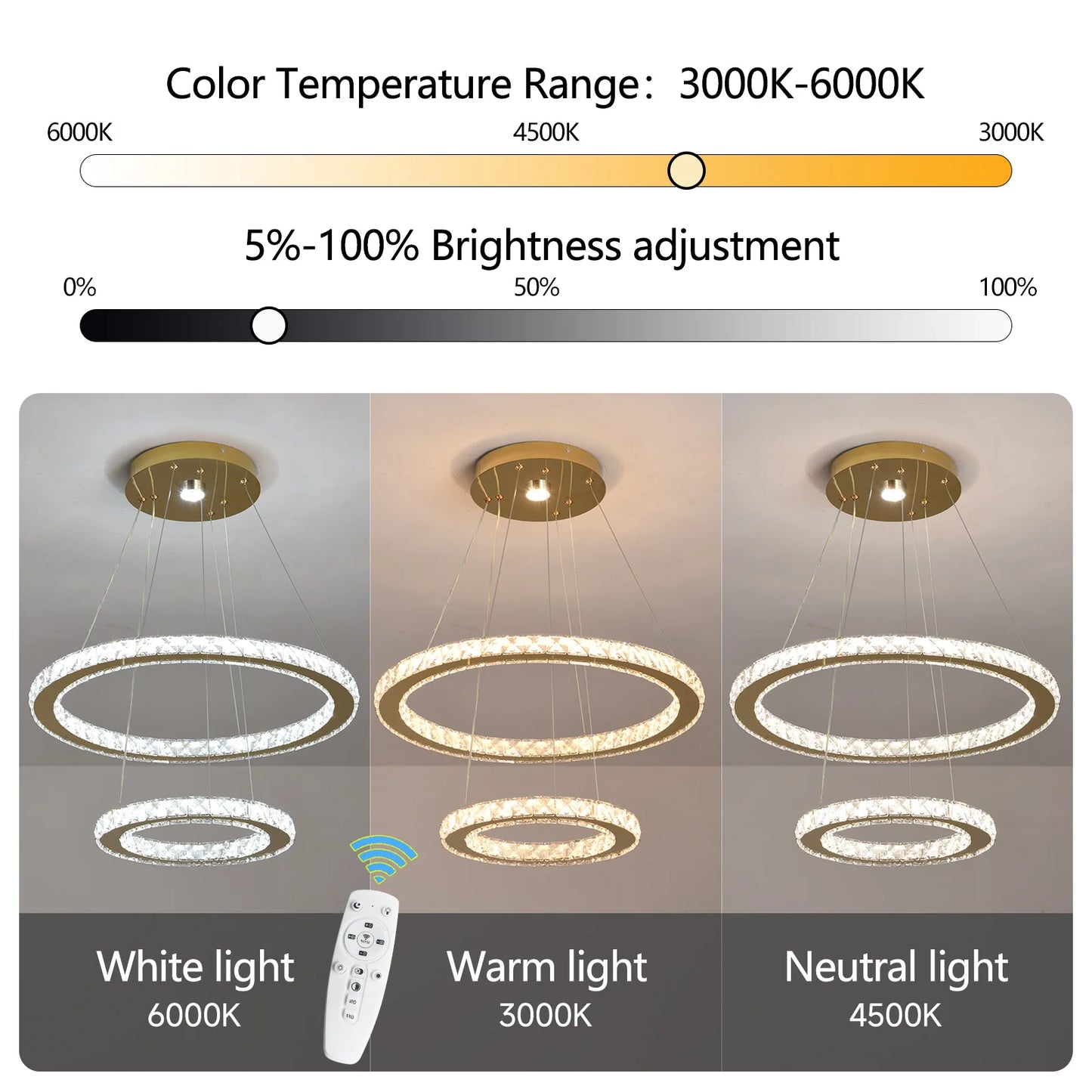Luxury Rings Pendant Light LED Crystal Ceiling Lamp Modern Home Decor Lustre Living Dining Room Chandelier Indoor Lumin Fixture