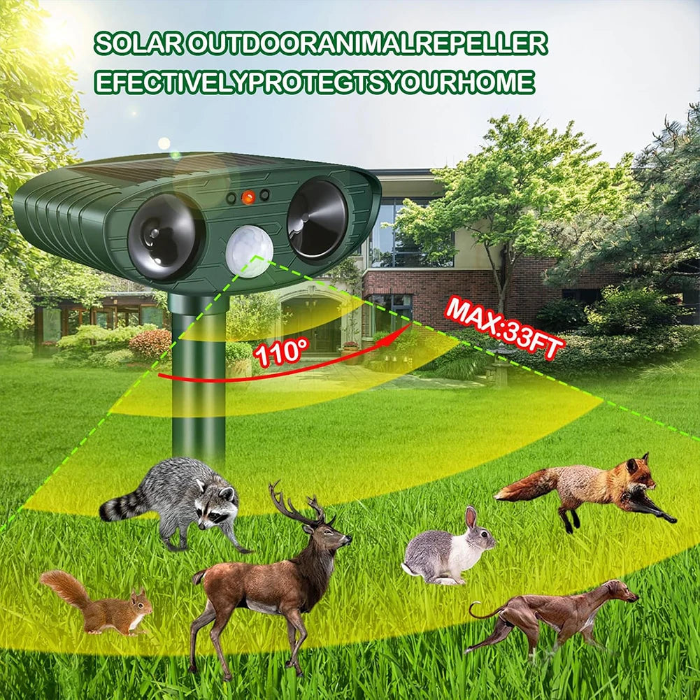Solar Ultrasonic Animal Repellent Outdoor Animal Repeller Deer Repellent Device Outdoor Squirrel Repellent for Yard Farm Garden